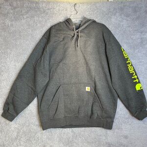 Carhartt Dark Gray Hoodie with Neon Yellow Sleeve Logo